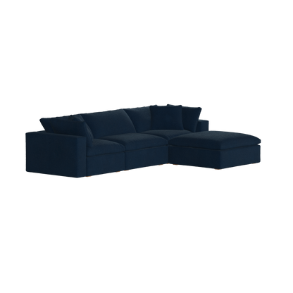 Canapé d'angle modulaire trois places Ari avec personnalisation complète du tissu