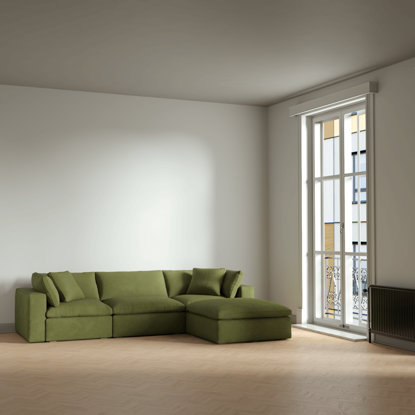 Canapé d'angle modulaire trois places Ari avec personnalisation complète du tissu