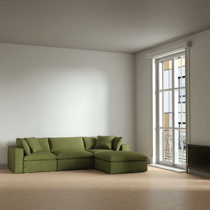 Canapé d'angle modulaire trois places Ari avec personnalisation complète du tissu