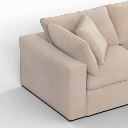 Canapé d'angle modulaire trois places Ari avec personnalisation complète du tissu