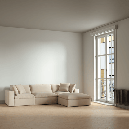 Canapé d'angle modulaire trois places Ari avec personnalisation complète du tissu