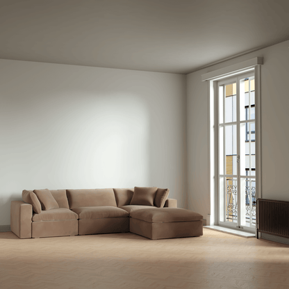 Canapé d'angle modulaire trois places Ari avec personnalisation complète du tissu