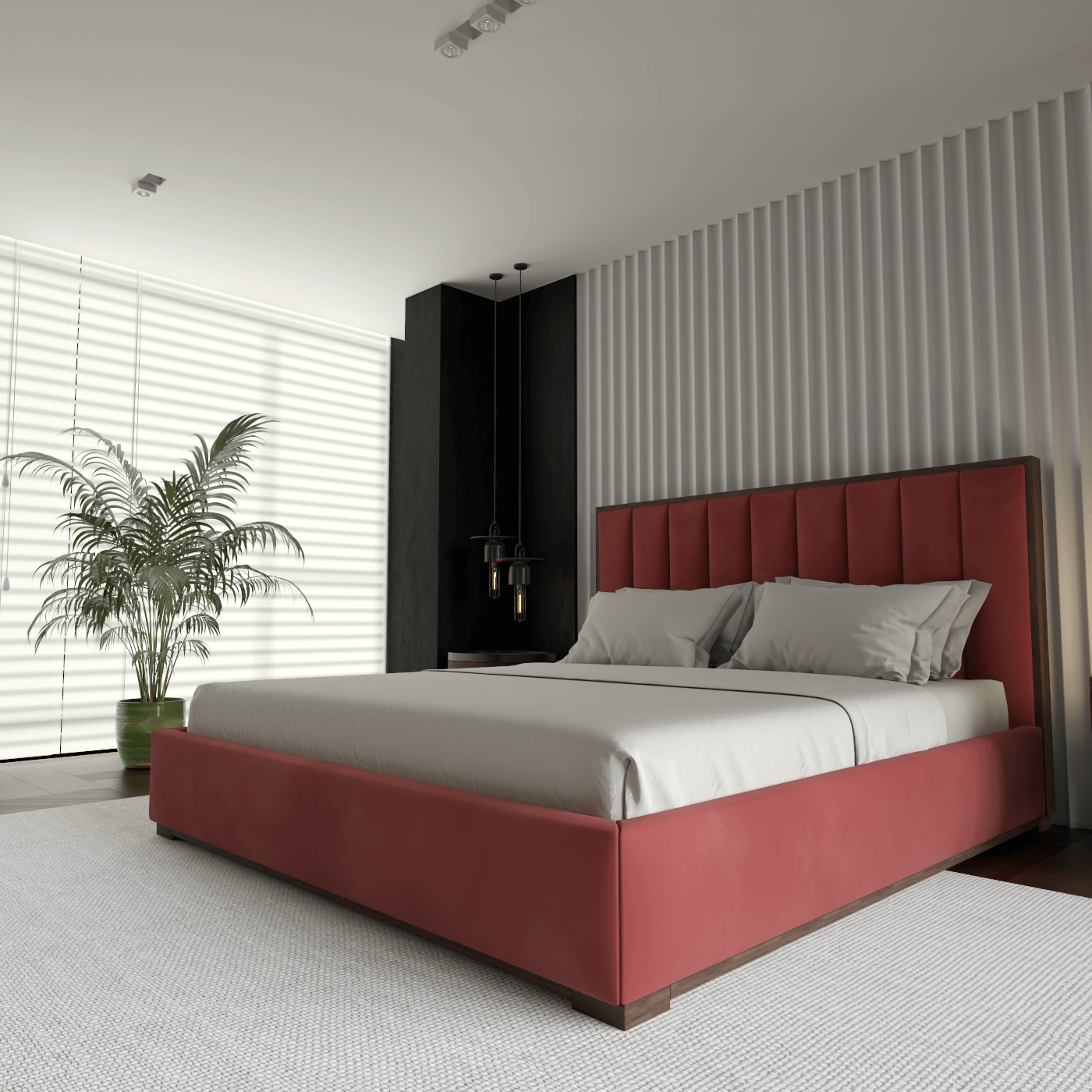 Ava Bed with Framed Vertical Headboard Panels