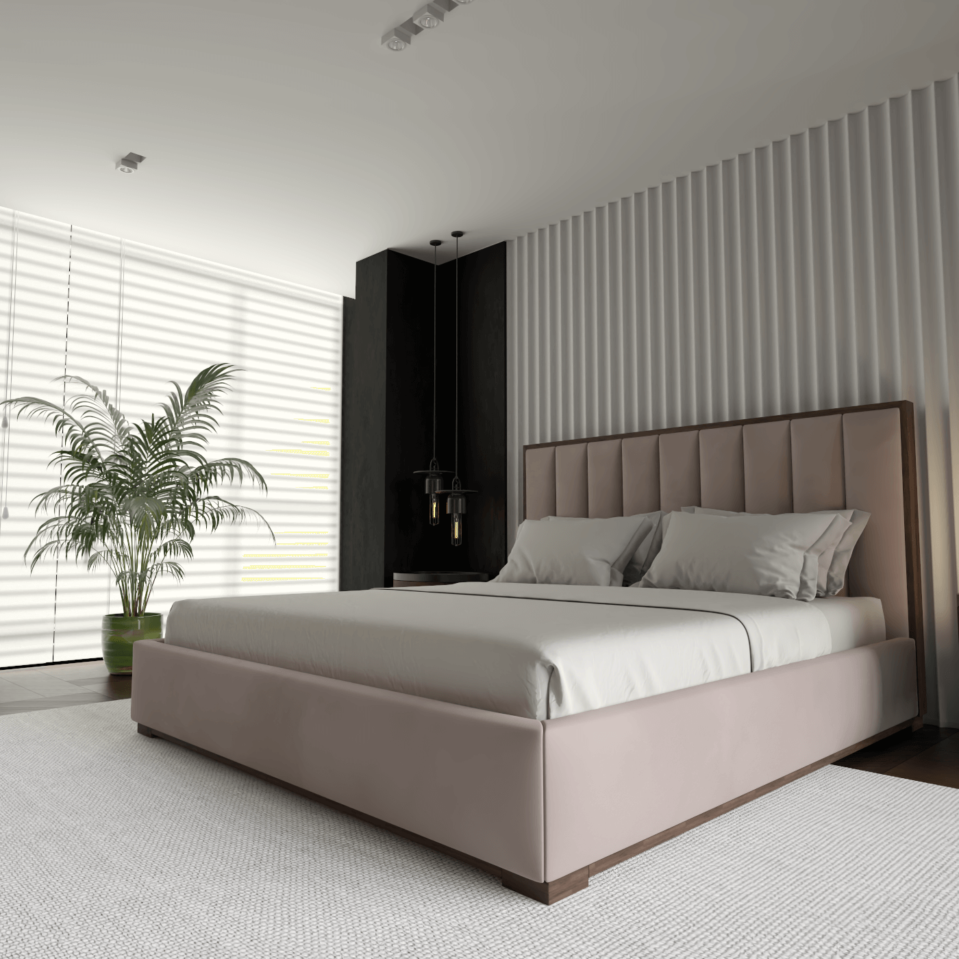 Ava Bed with Framed Vertical Headboard Panels