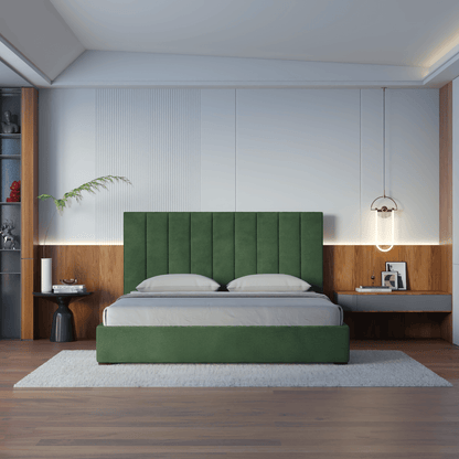 Lit à tête de lit haute Ava en tissu de luxe