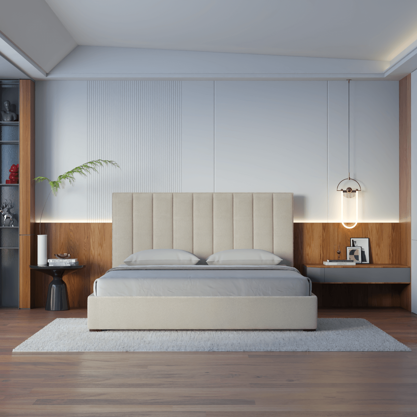 Lit à tête de lit haute Ava en tissu de luxe