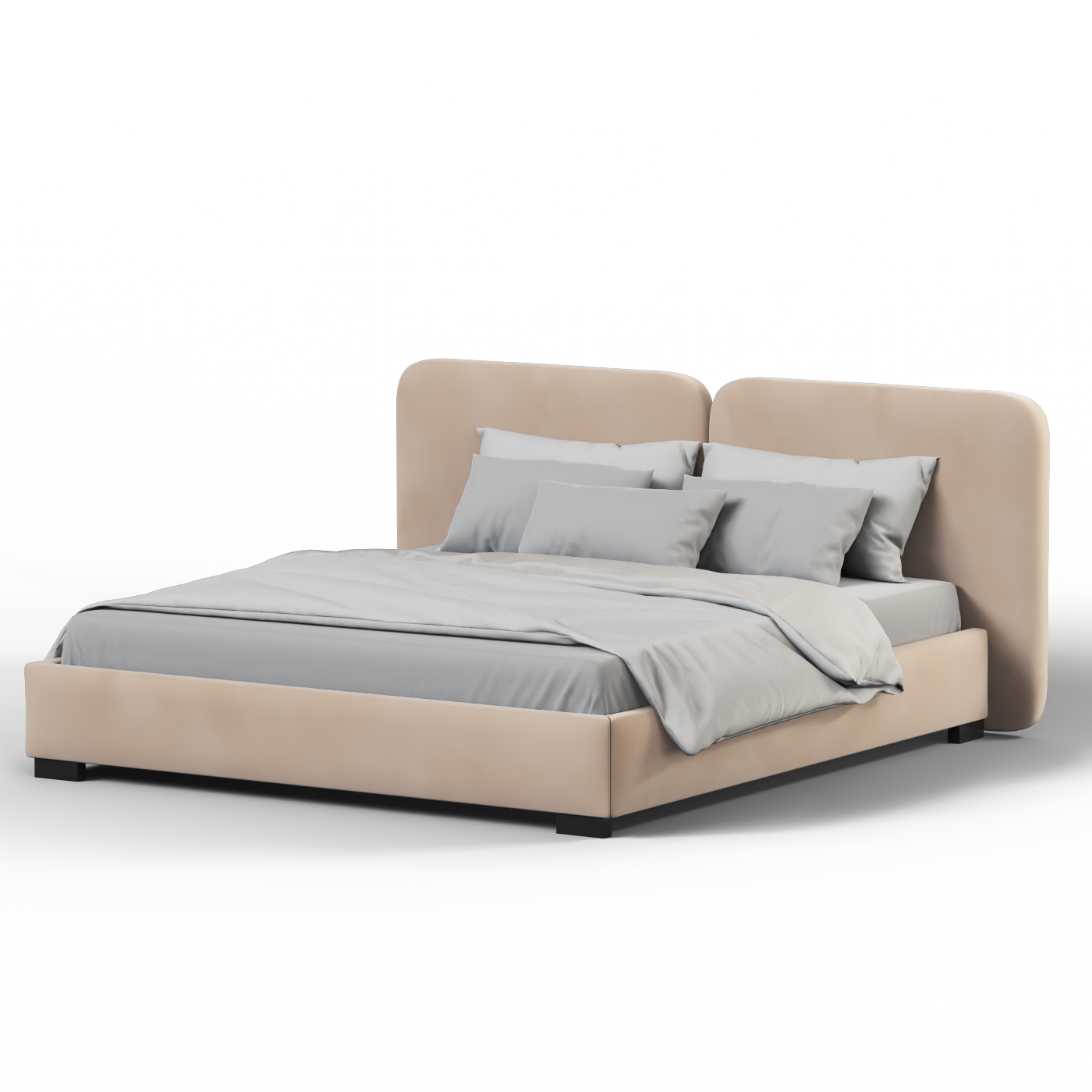 Lit double rembourré Chloé en tissu tissé doux
