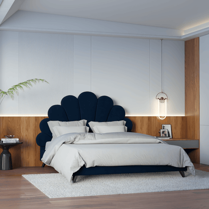 Evelina Curved Headboard Bed in Soft Upholstery