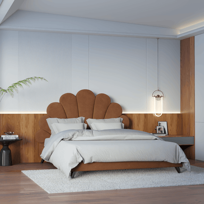 Evelina Curved Headboard Bed in Soft Upholstery