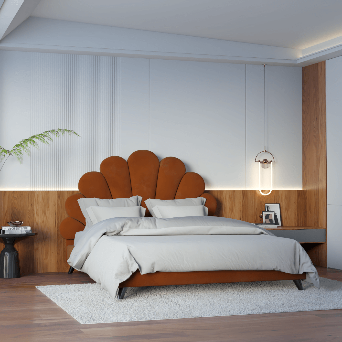Evelina Curved Headboard Bed in Soft Upholstery