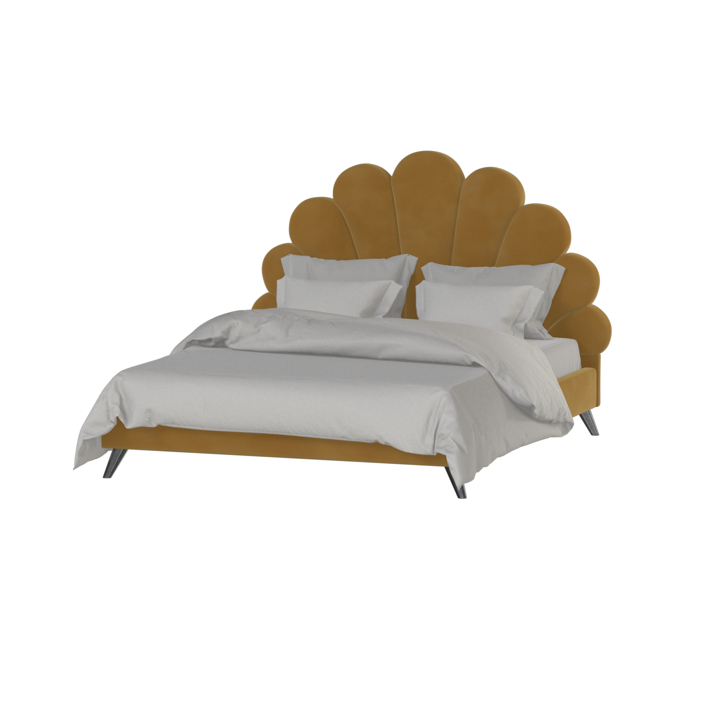 Evelina Curved Headboard Bed in Soft Upholstery