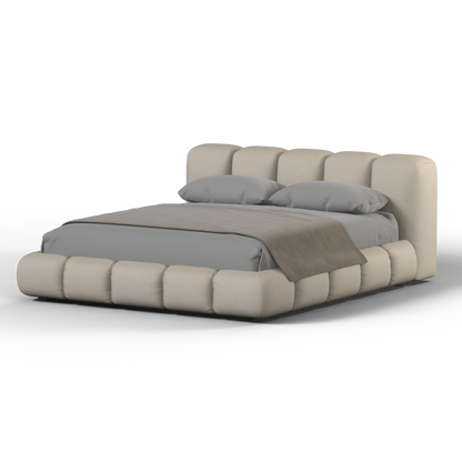Fluffy Upholstered Bed Frame in Textured Bouclé