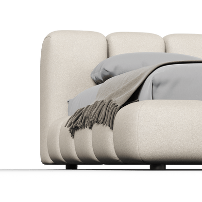 Fluffy Upholstered Bed Frame in Textured Bouclé