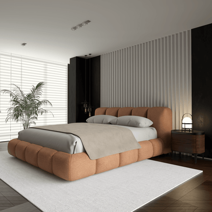 Fluffy Upholstered Bed Frame in Textured Bouclé