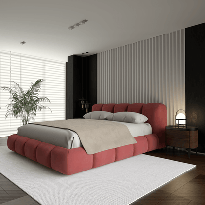 Fluffy Upholstered Bed Frame in Textured Bouclé