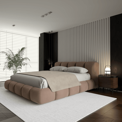 Fluffy Upholstered Bed Frame in Textured Bouclé