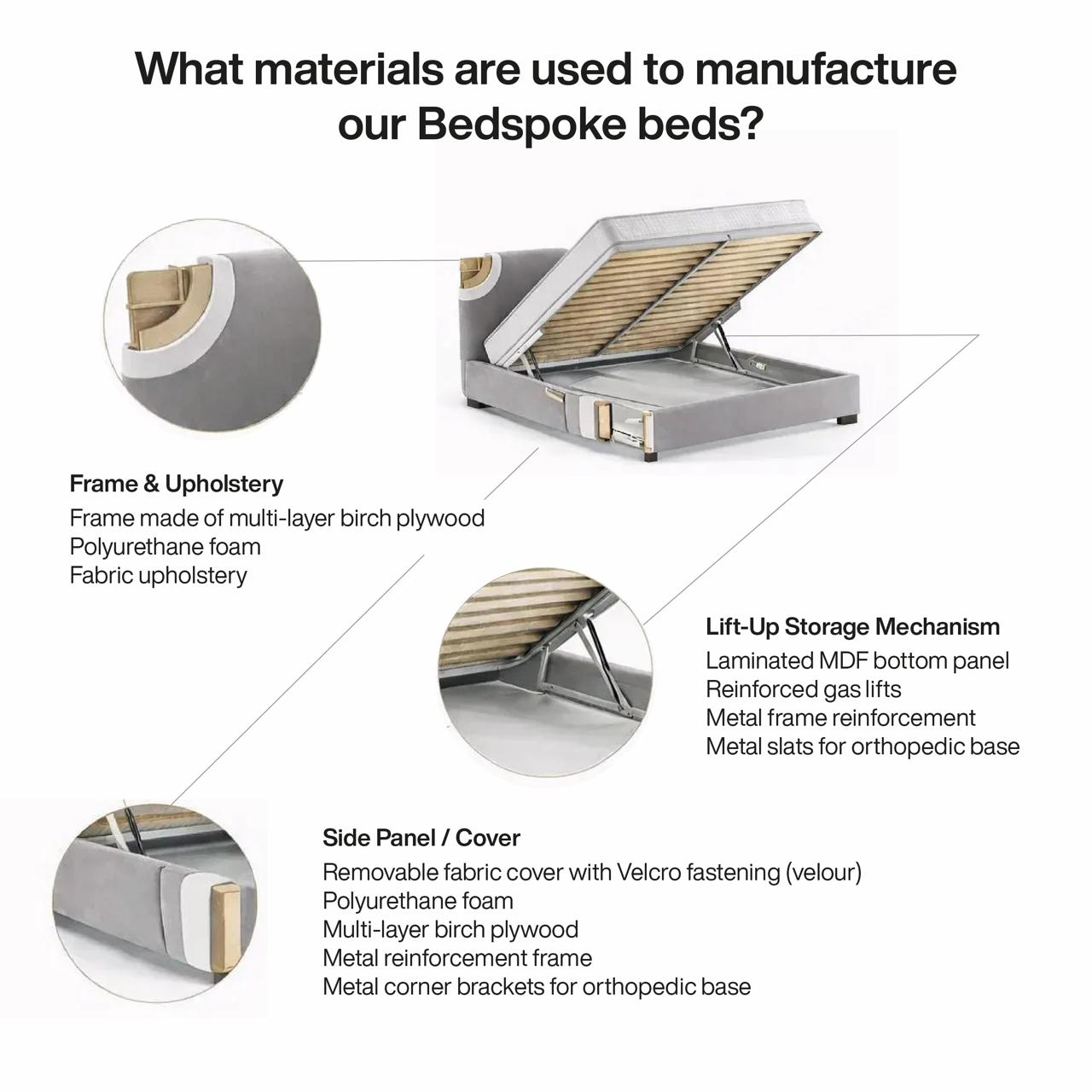 Emma Bed with Grey Upholstered Headboard and Minimalist Frame