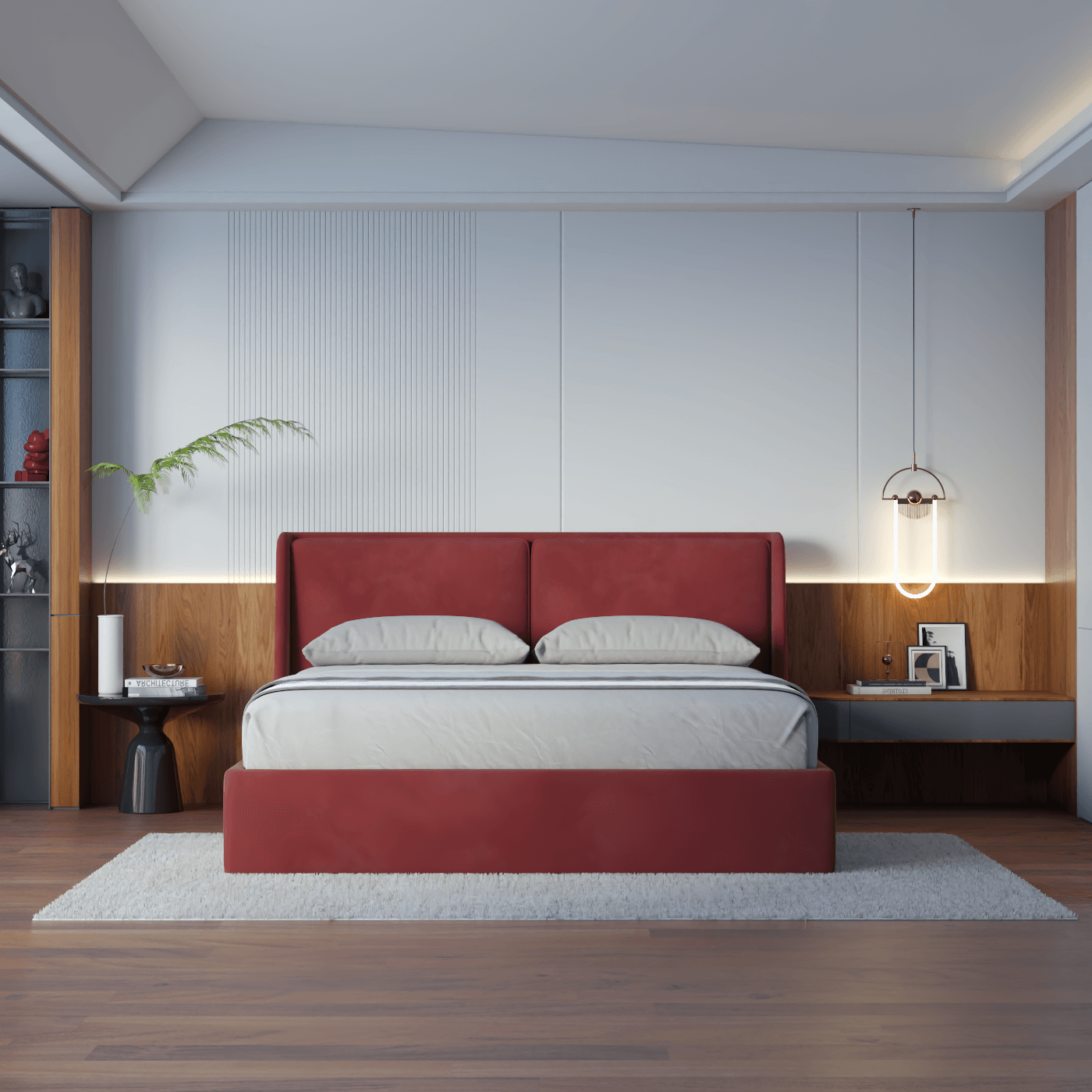 Lit double rembourré Ruby en tissu haut de gamme